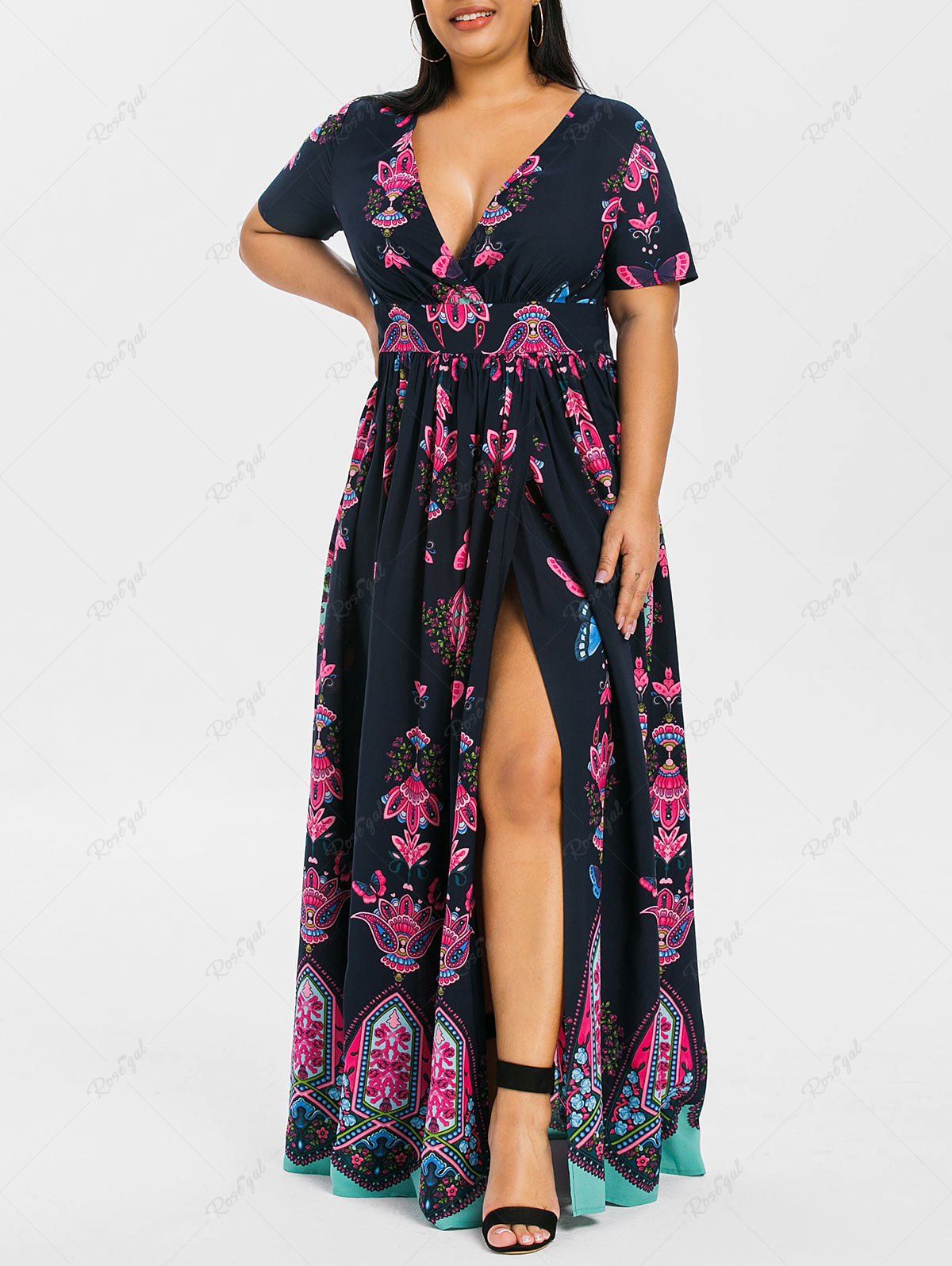 [36% OFF] Plus Size High Waist Maxi Slit Dress | Rosegal