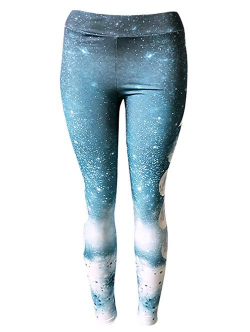 

Galaxy Moon Print Skinny Leggings, Light blue