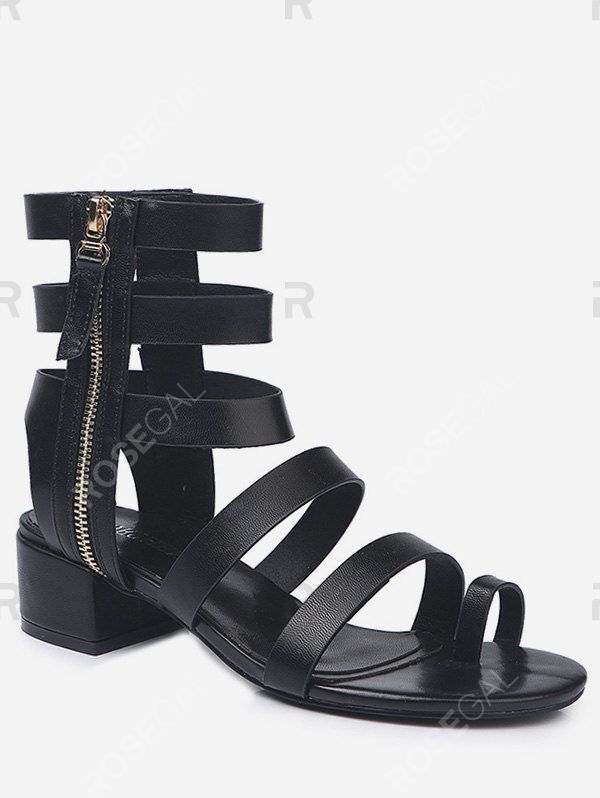 

Toe Loop Low Heel Gladiator Sandals, Black