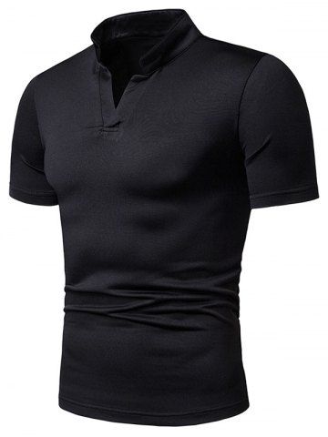 

Stand Collar Solid Color T Shirt, Black
