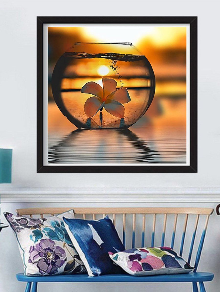 

Fish Tank Flower Print Unframed DIY Rhinestone Painting, Saffron