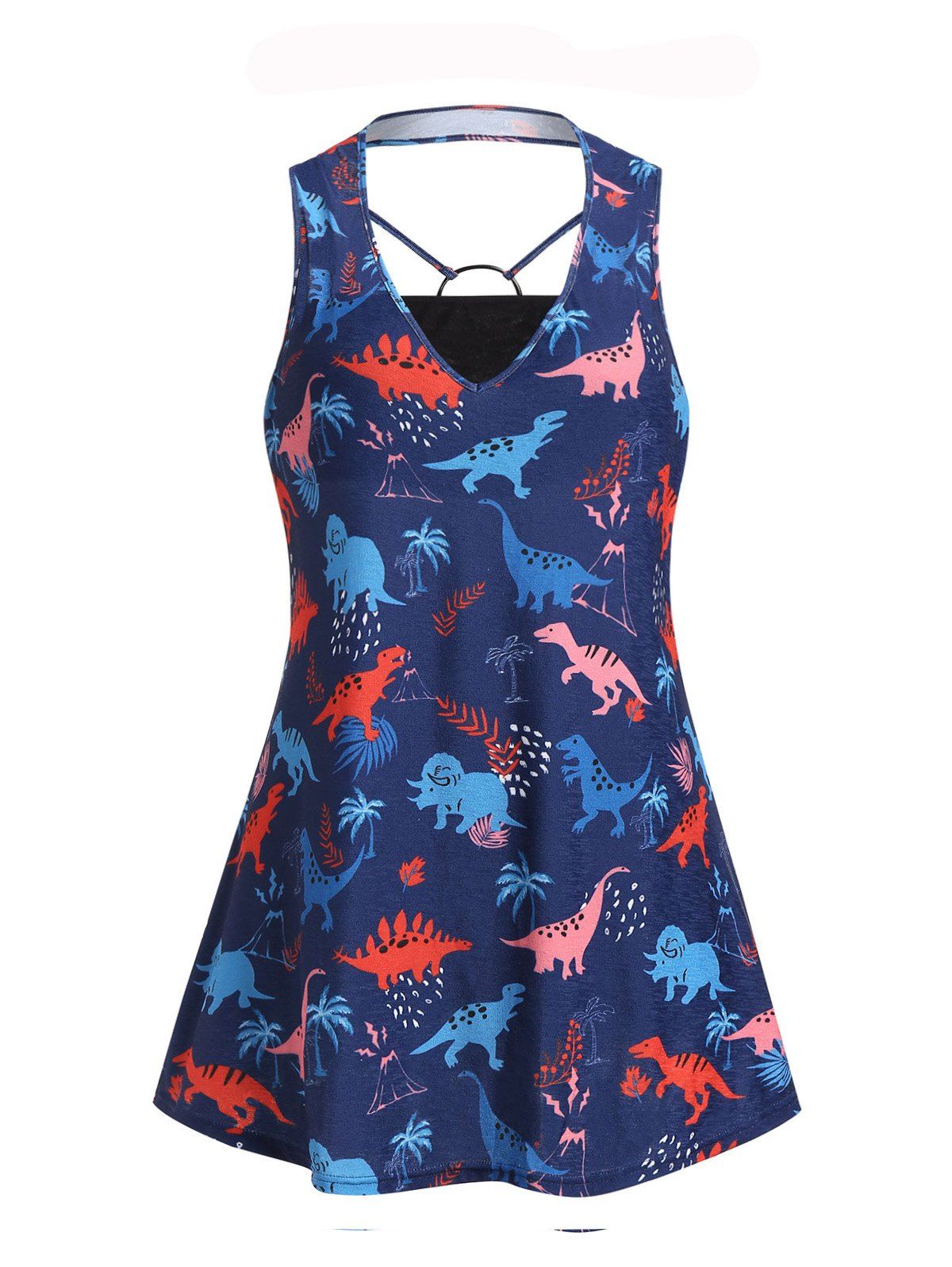 

Dinosaur Print Cut Out Grommet Tank Top, Blue