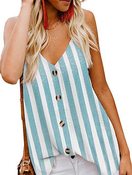 

Button Up Striped Camisole, Celeste