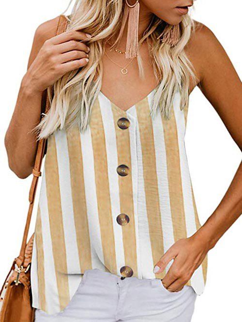 

Button Up Striped Camisole, Goldenrod