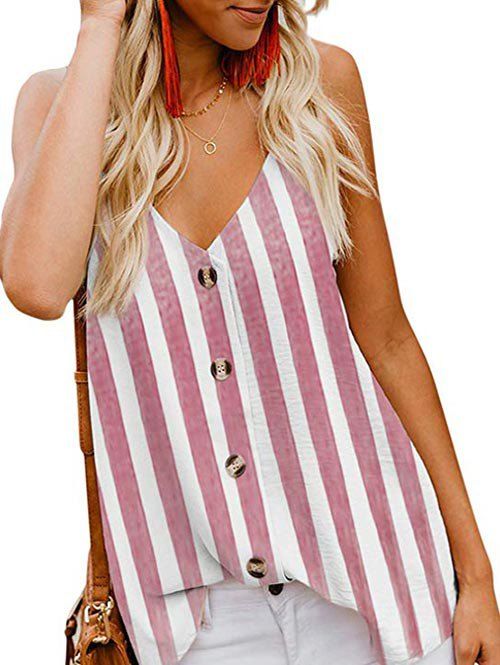 

Button Up Striped Camisole, Pink
