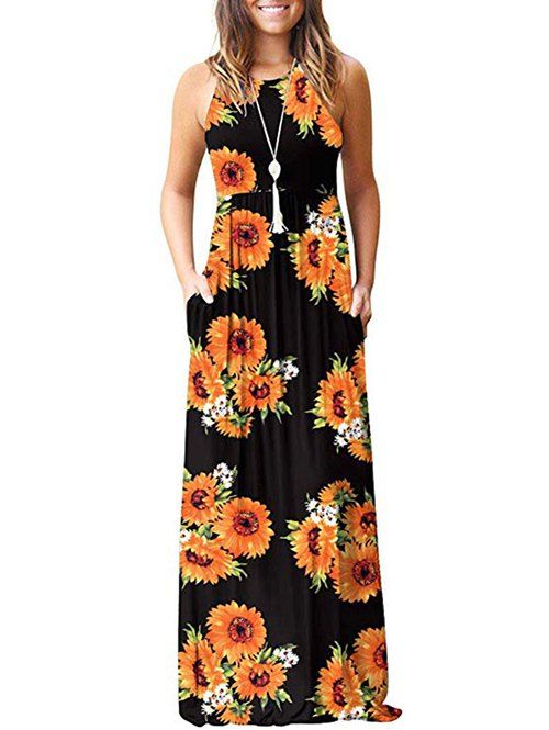 

Flower Pockets Maxi Dress, Multi-a