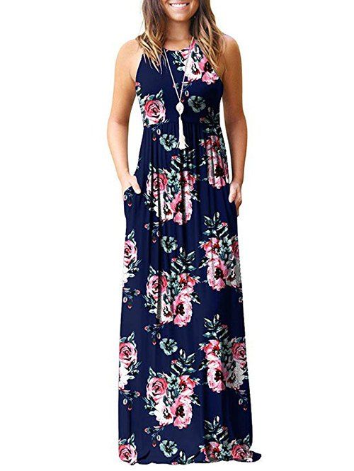 

Flower Pockets Maxi Dress, Multi-c