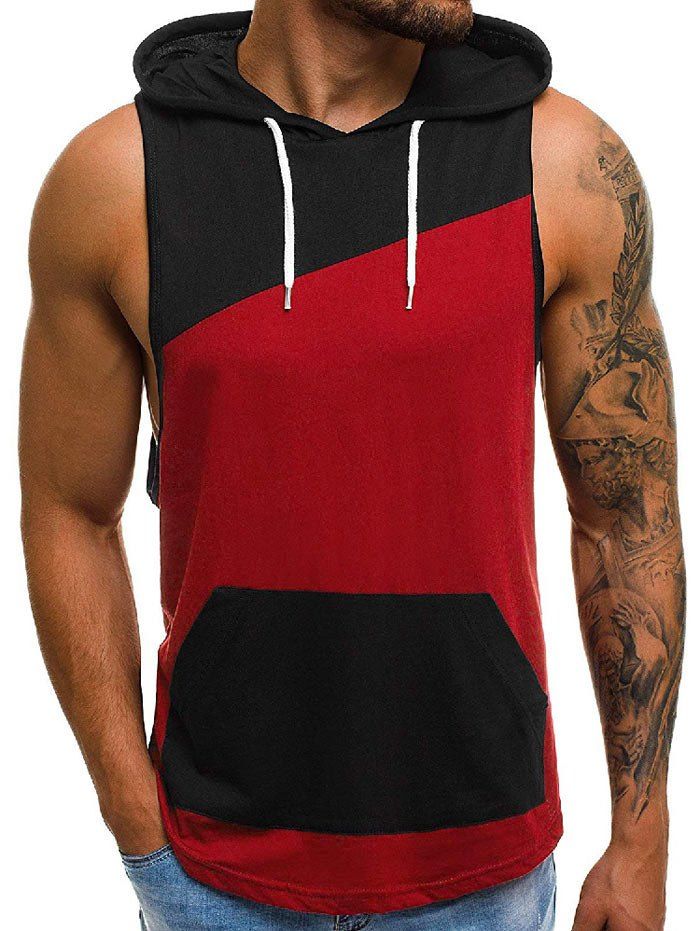 

Color Spliced Hooded Tank Top, Red