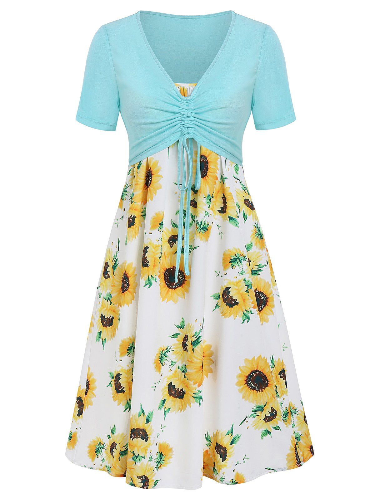 

Cami Sunflower Dress with Plunging T-shirt, Multi-d