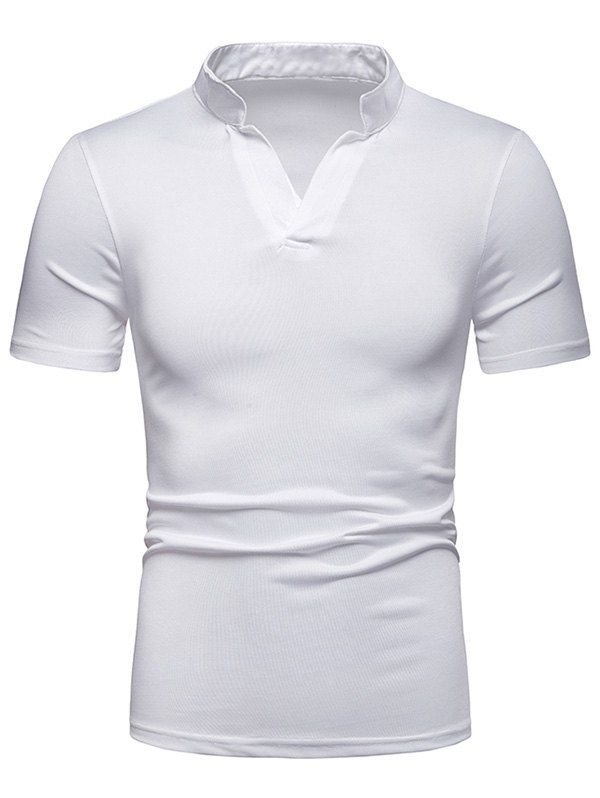 

Stand Collar Solid Color T Shirt, White