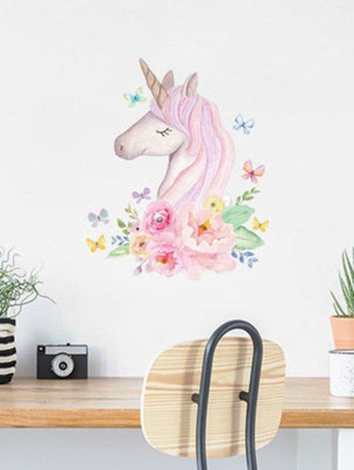 

Unicorn Flowers Print Removable Wall Art Stickers, Multi
