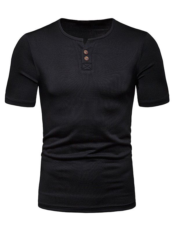 

Solid Color Henley T Shirt, Black