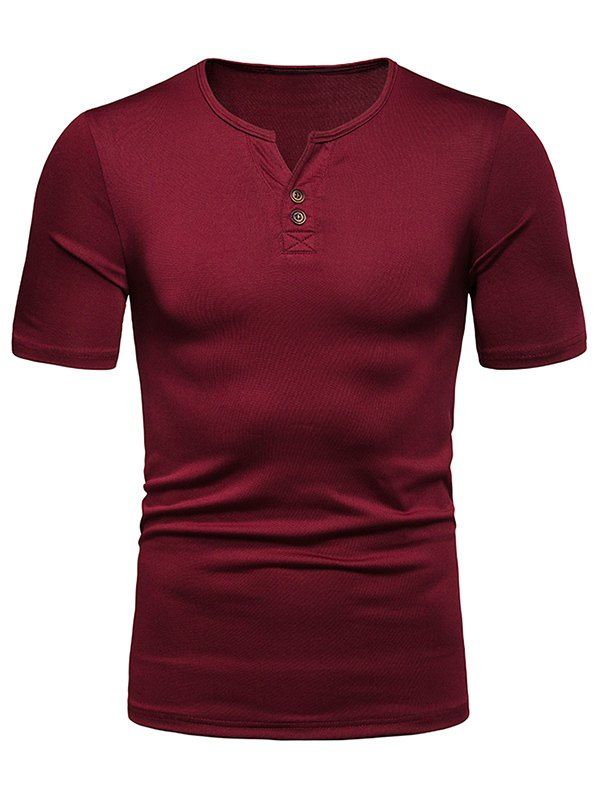 

Solid Color Henley T Shirt, Red wine