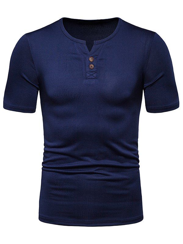 

Solid Color Henley T Shirt, Cadetblue