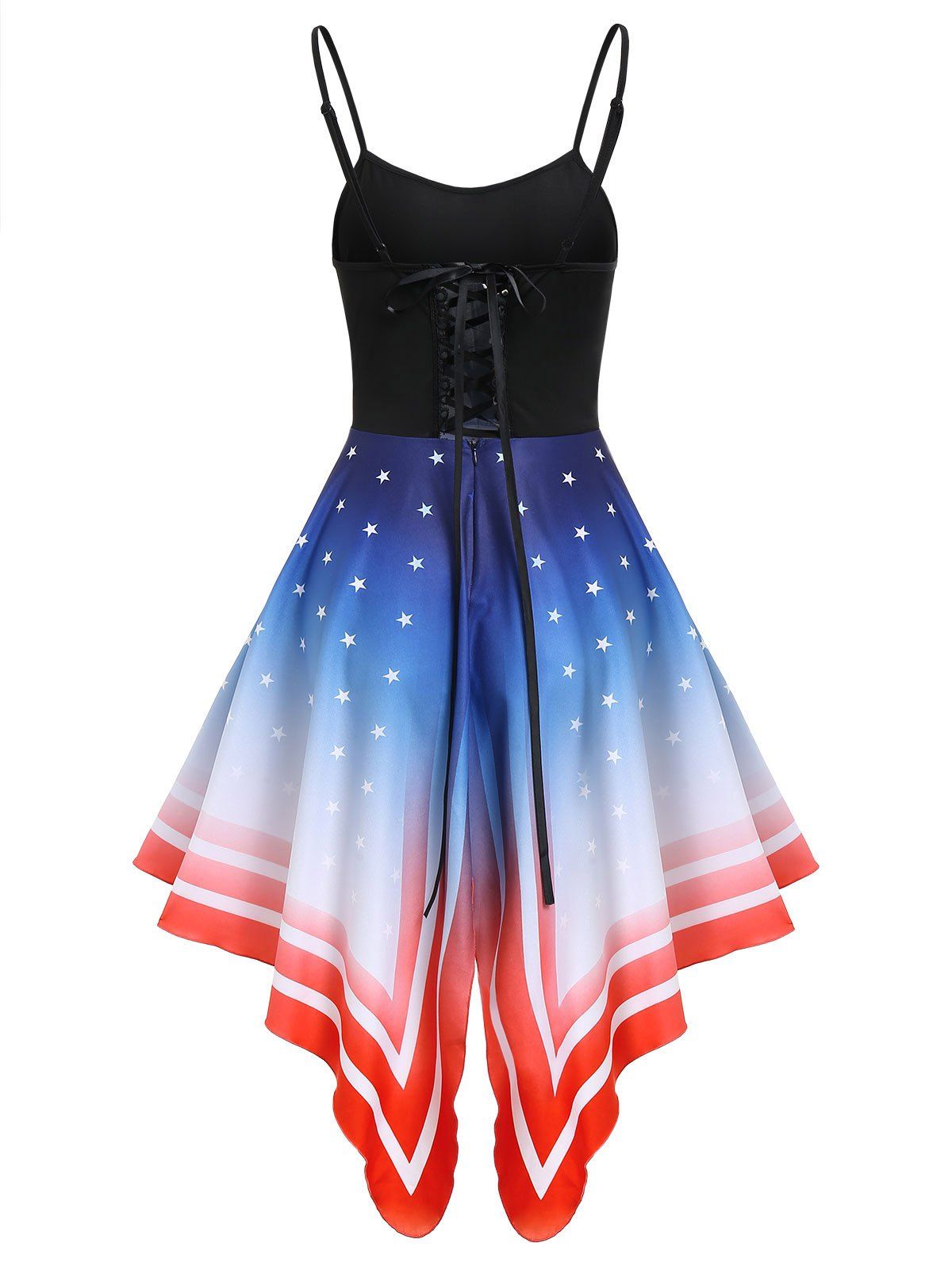 

Asymmetric American Flag Lace-up Cami Dress, Blue