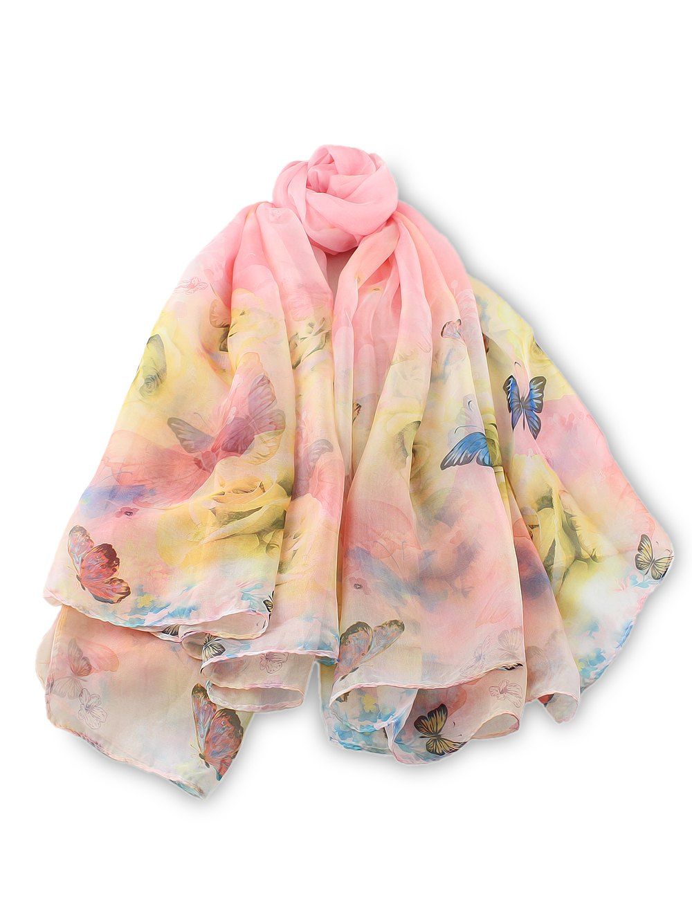 

Silk Butterfly Floral Print Long Scarf, Light pink