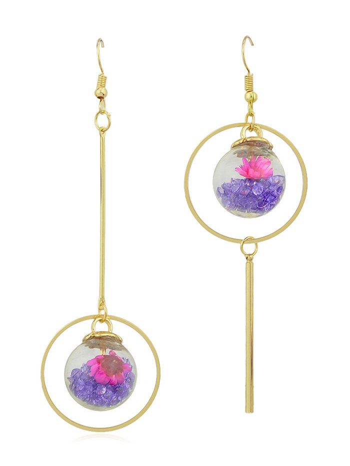 

Glass Ball Flower Asymmetric Earrings, Purple iris