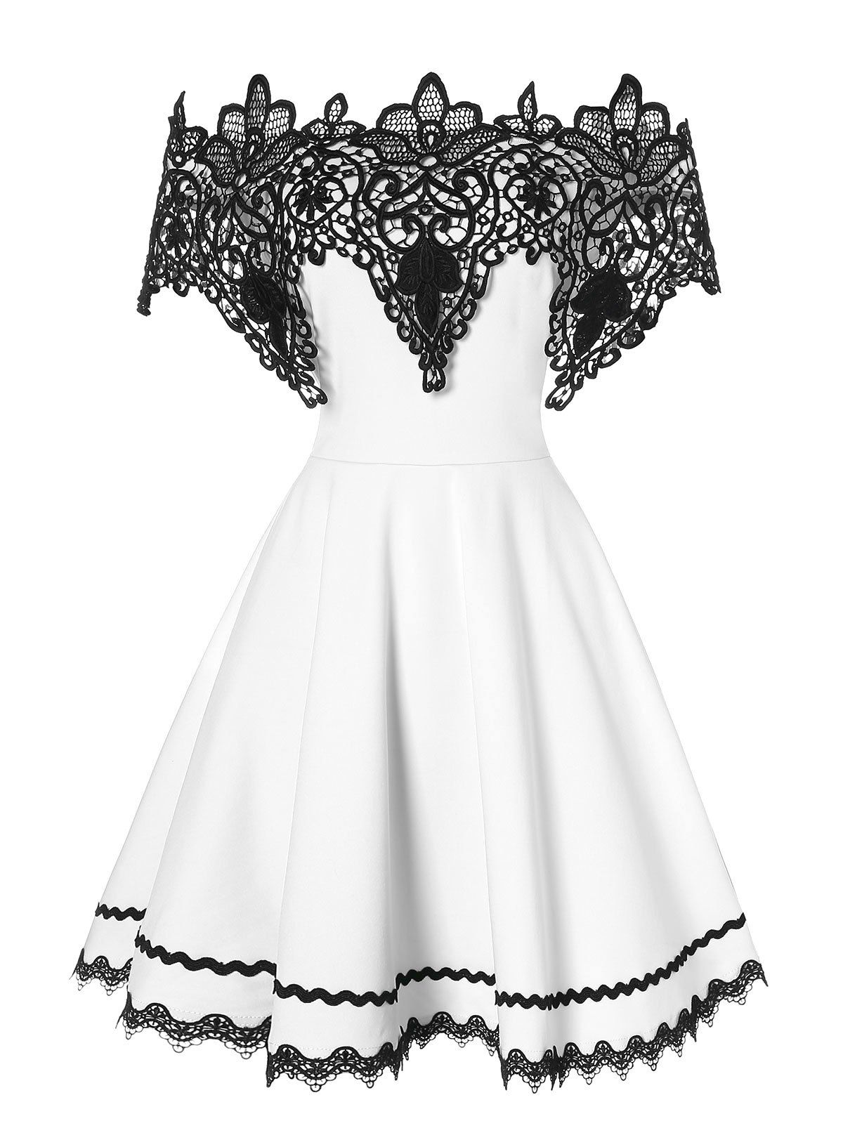 

Mini Contrast Lace Insert Dress, White