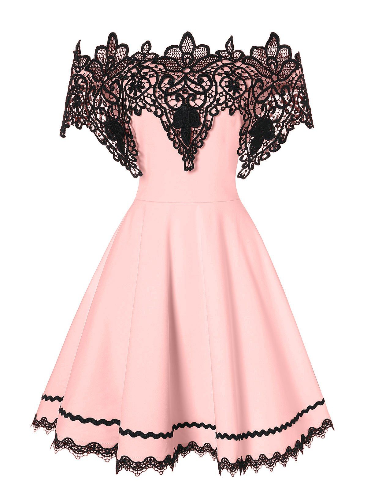 

Mini Contrast Lace Insert Dress, Pig pink