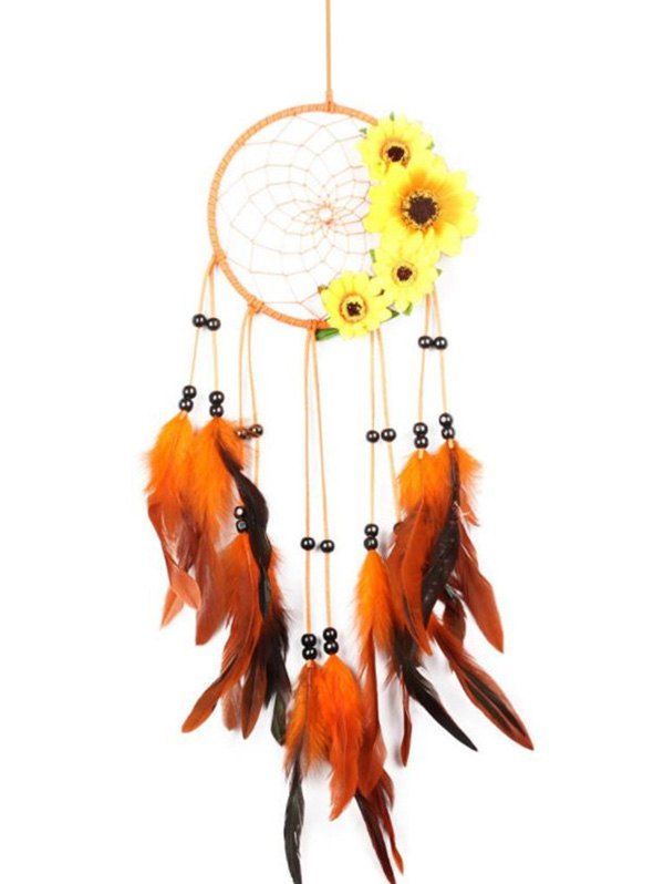 

Sunflower Handmade Feather Fringed Dream Catcher, Tangerine