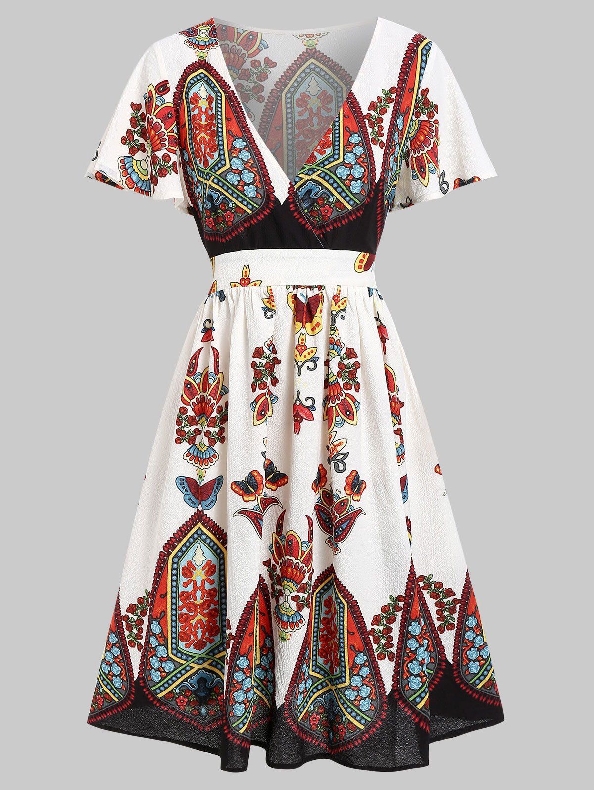

Plunge Butterfly Print Knee Length Dress, White