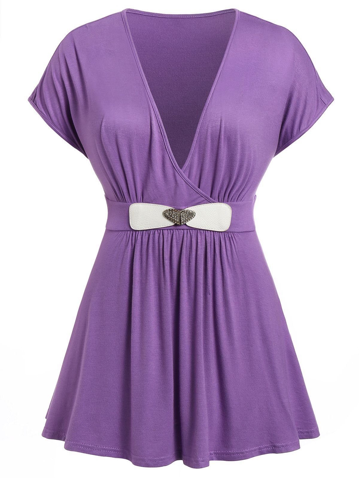 

Plus Size Surplice Flare T Shirt, Purple flower
