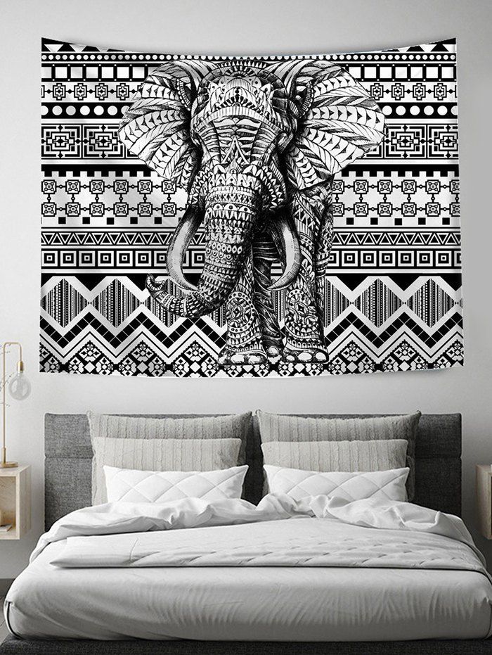 

Ethnic Elephant Print Wall Tapestry, Carbon gray
