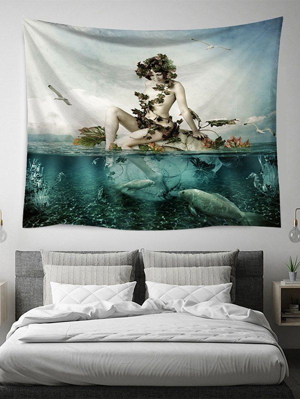

Ocean Beauty Print Tapestry Wall Hanging Art Decoration, Light sea green