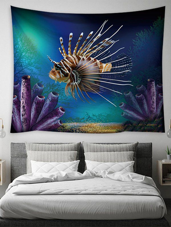 

Ocean Fish Print Tapestry Wall Hanging Art Decoration, Crystal blue