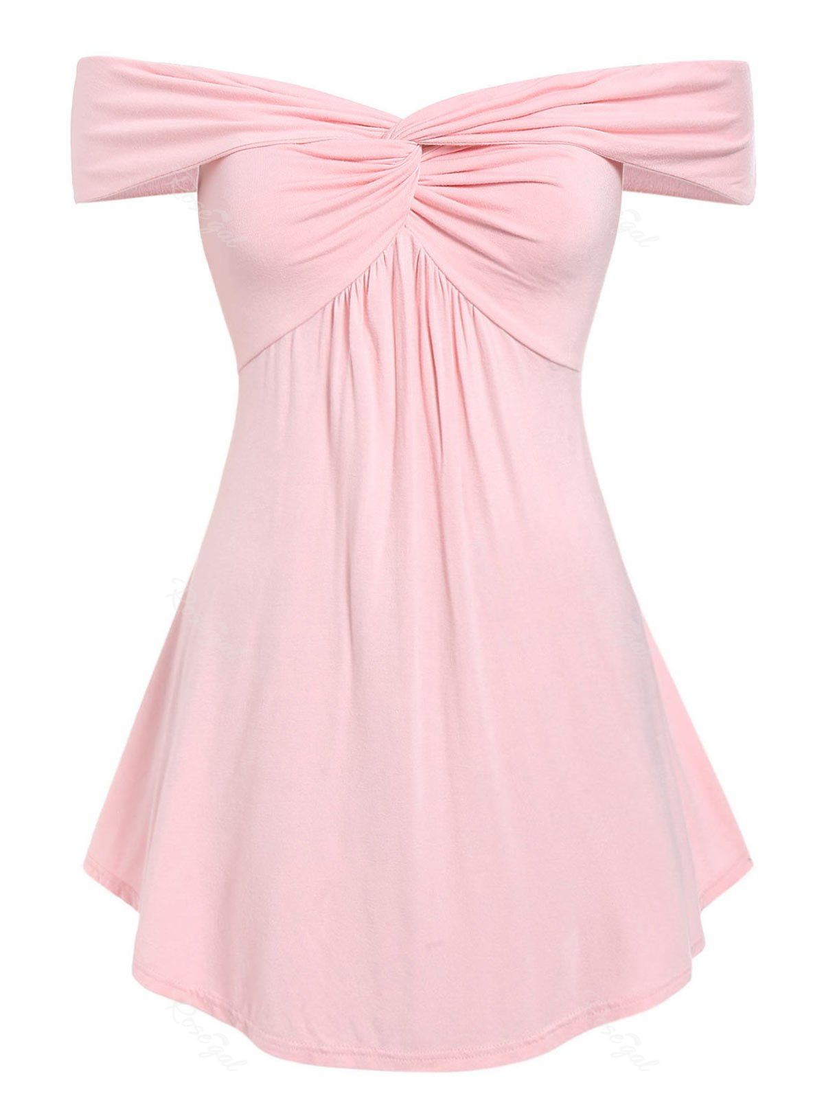 

Plus Size Off The Shoulder Twist T Shirt, Pig pink