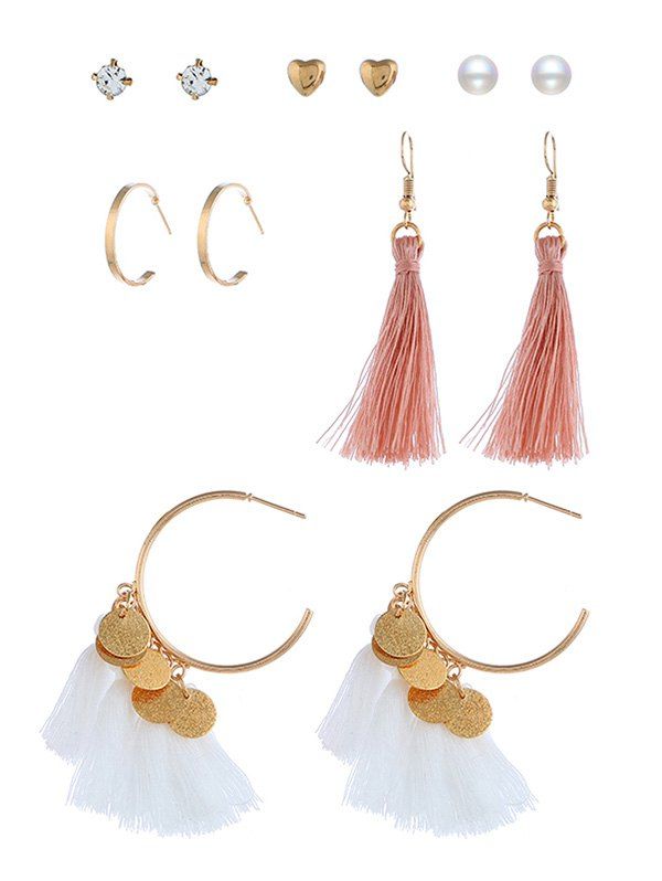 

6Pairs Button Tassel Earrings Set, Multi-d
