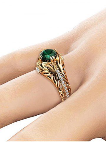 

Hollow Zircon Rhinestone Floral Ring, Fern green