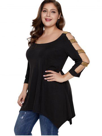 

Rivet Cut Out Handkerchief Plus Size Top, Black