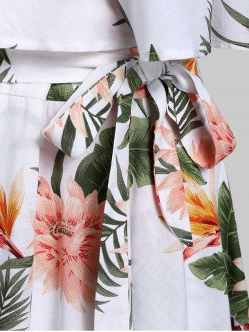 

Open Shoulder Flower Mini Belted Dress, White