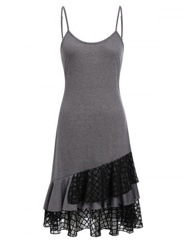 

Plus Size Lace Tank Top and Flounced Cami Top Twinset, Black