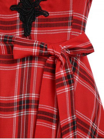 

Plaid Lace Panel Tank Top, Lava red