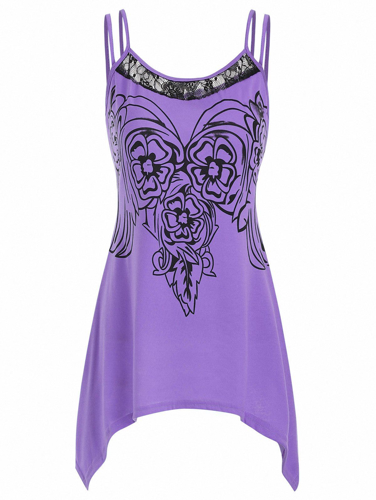 

Flower Lace Panel Asymmetrical Camisole, Purple