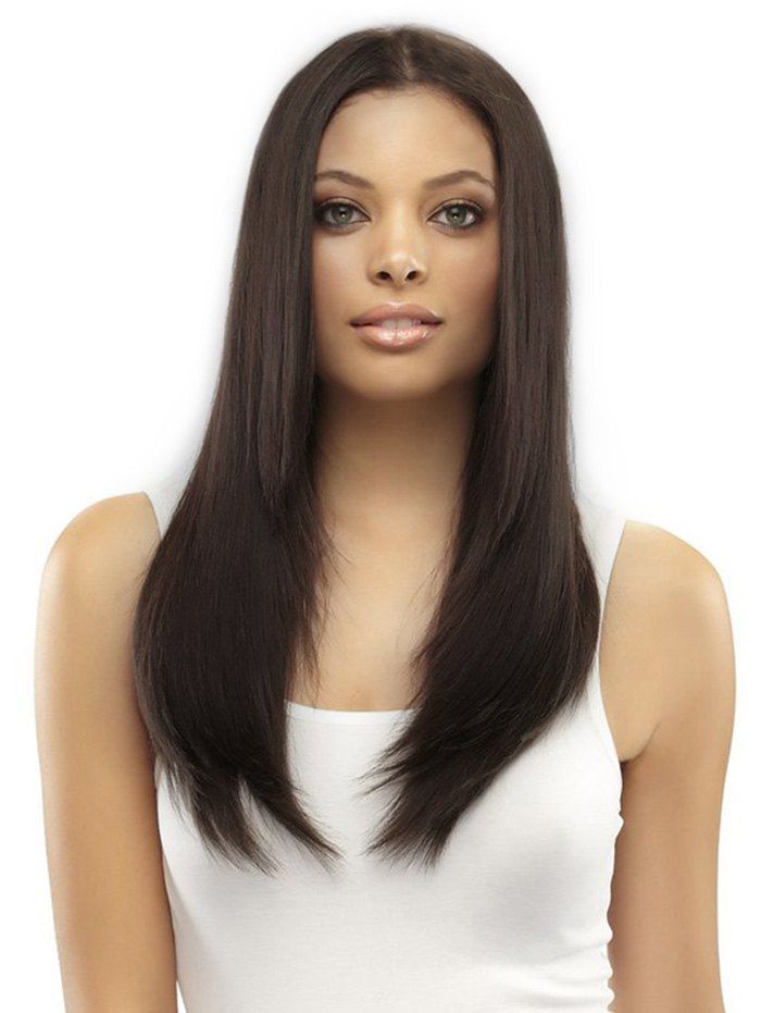 

Long Straight Center Part Synthetic Wig, Deep brown
