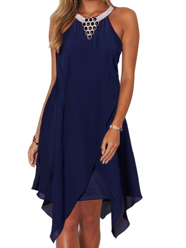 

Rhinestone Embellished Cutaway Midi Dress, Blue