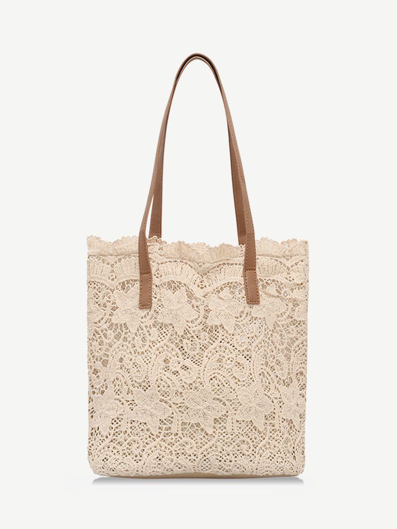 

Lace Hollow Out Shoulder Bag, Light khaki