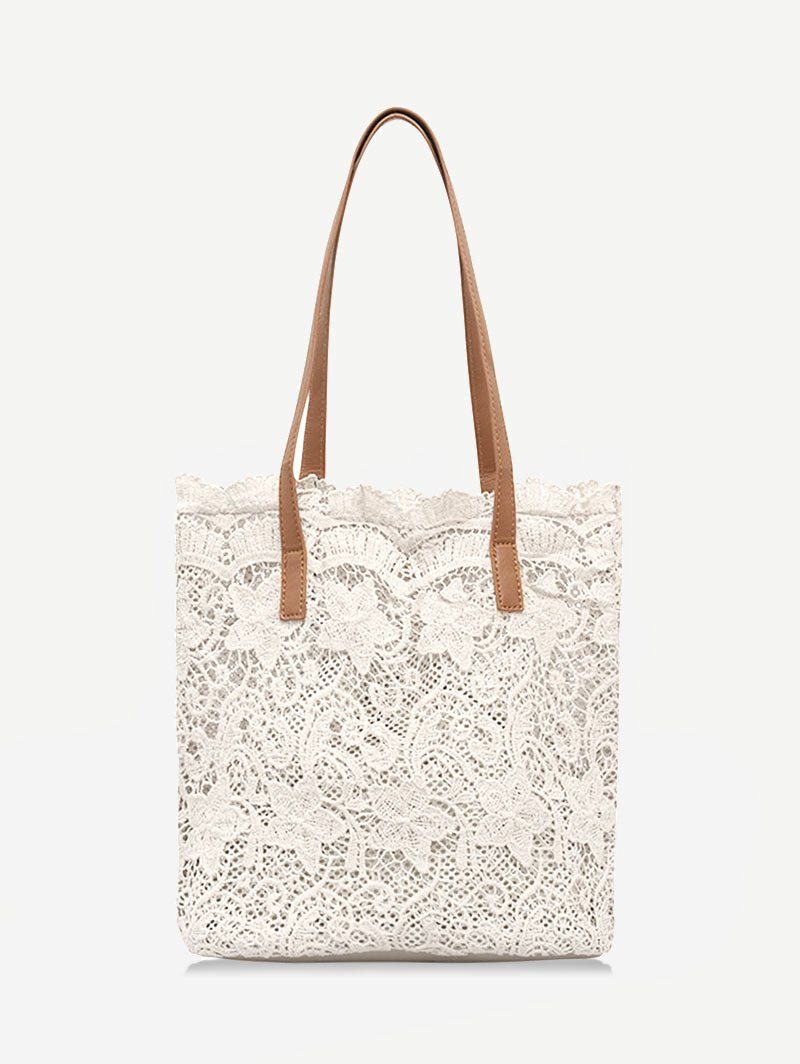 

Lace Hollow Out Shoulder Bag, White