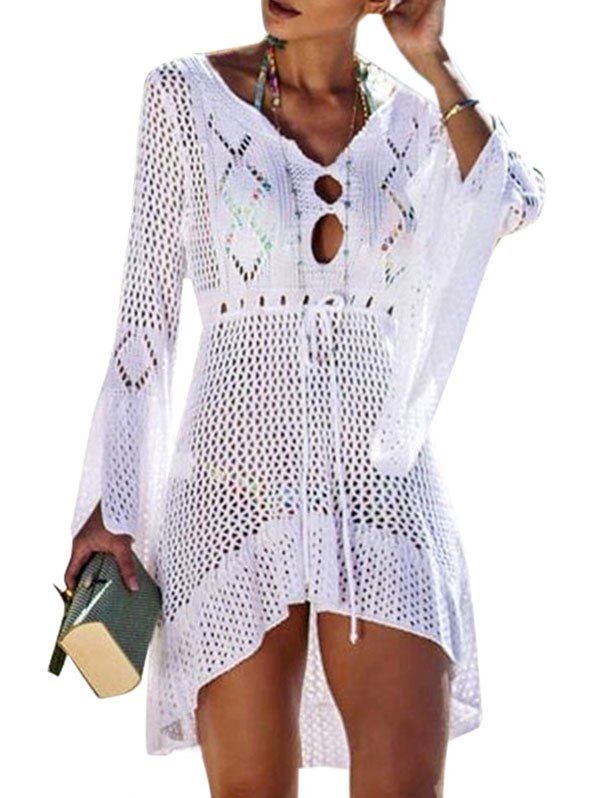 

Crochet Slit Sleeve Cover Up Dress, White