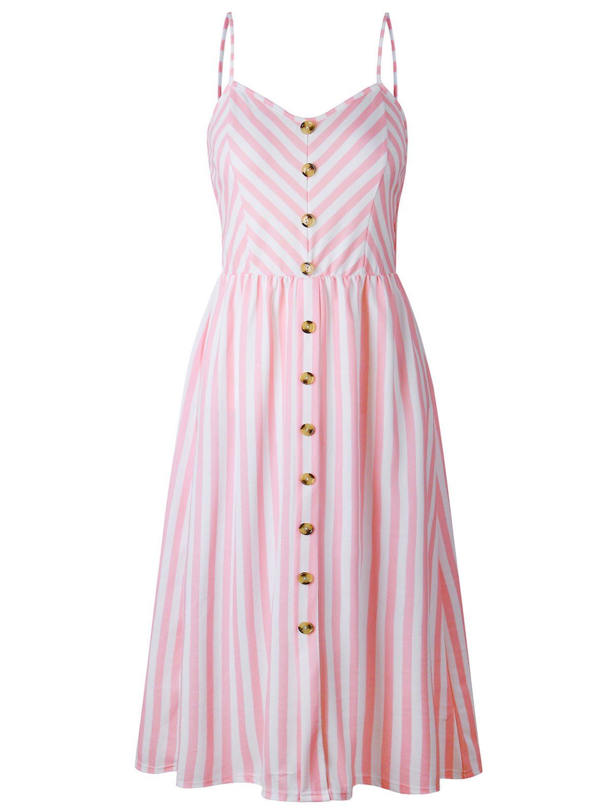 

Buttoned Striped Spaghetti Strap Dress, Pink