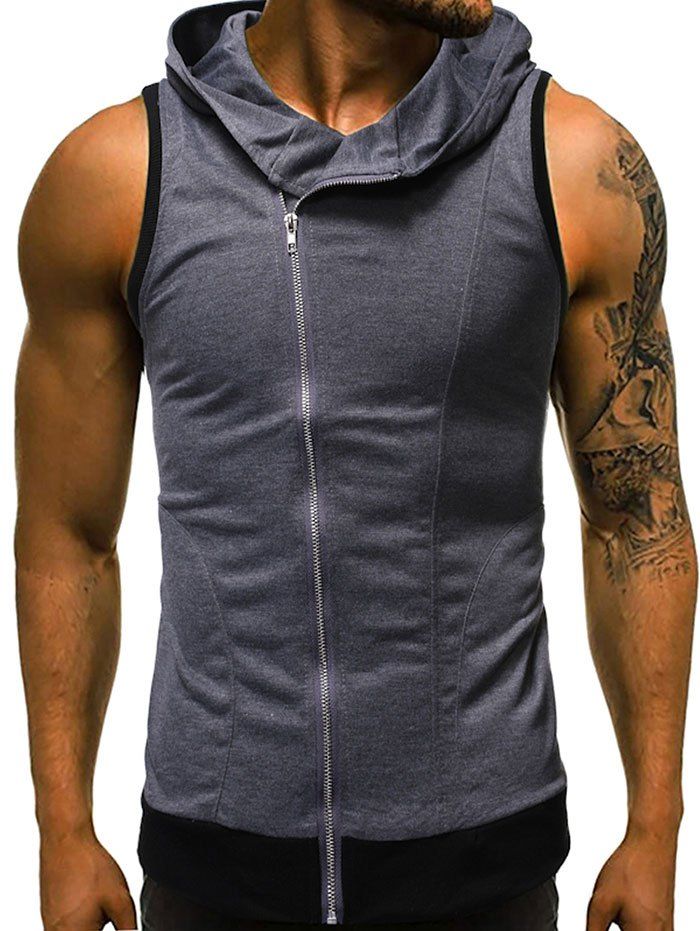 

Zipper Decoration Hooded Tank Top, Dark gray