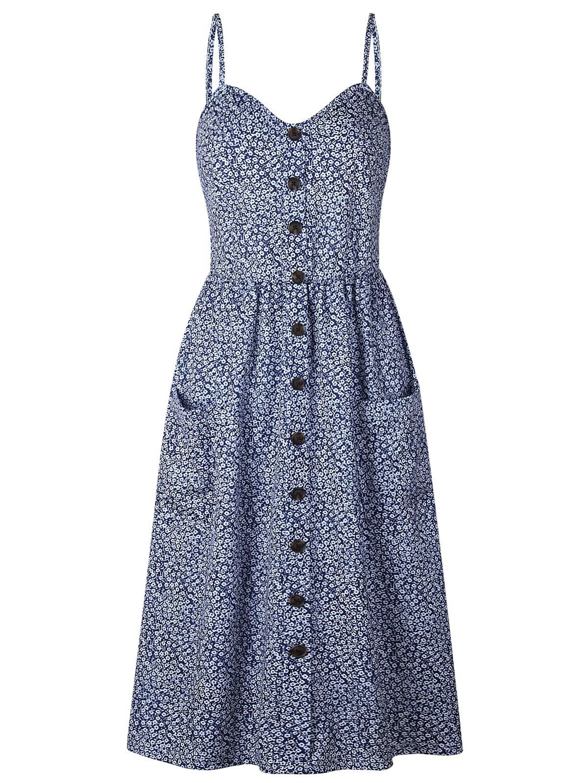 

Buttoned Floral Cami A Line Dress, Denim blue