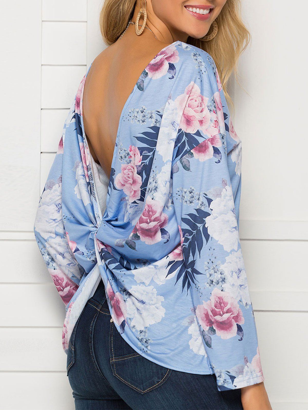 

Flower Twisted V Neck T-shirt, Multi-b
