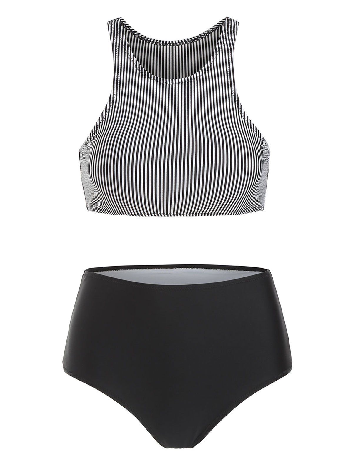 

Striped Racerback Tank Bikini Set, Black