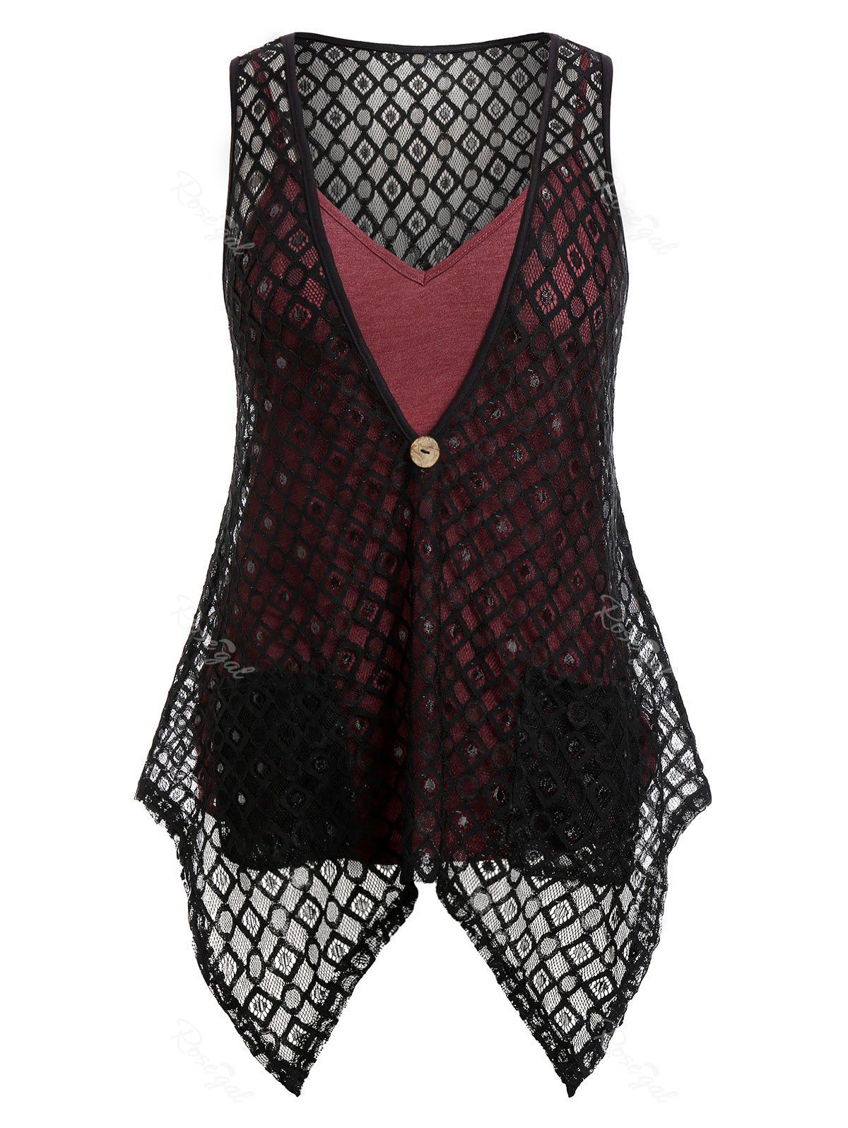 

Plus Size Asymmetrical Lace Top With Cami Top Twinset, Night