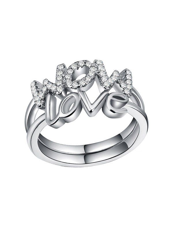 

2Pcs Letter Love Mom Ring Set, Silver