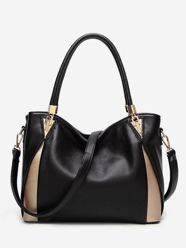 

Leather Zipper Simple Style Tote, Black